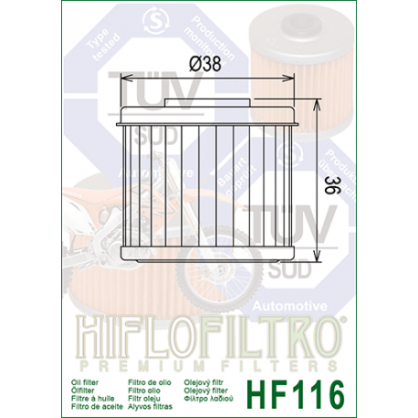 FILTRE A HUILE HF116 HILFOFILTRO HONDA CRF 150/450/250